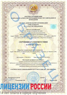 Образец сертификата соответствия Ангарск Сертификат ISO 22000